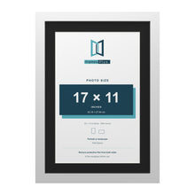 White 20 x 14 inch picture frame with a black mount for a 17 x 11 inch photo