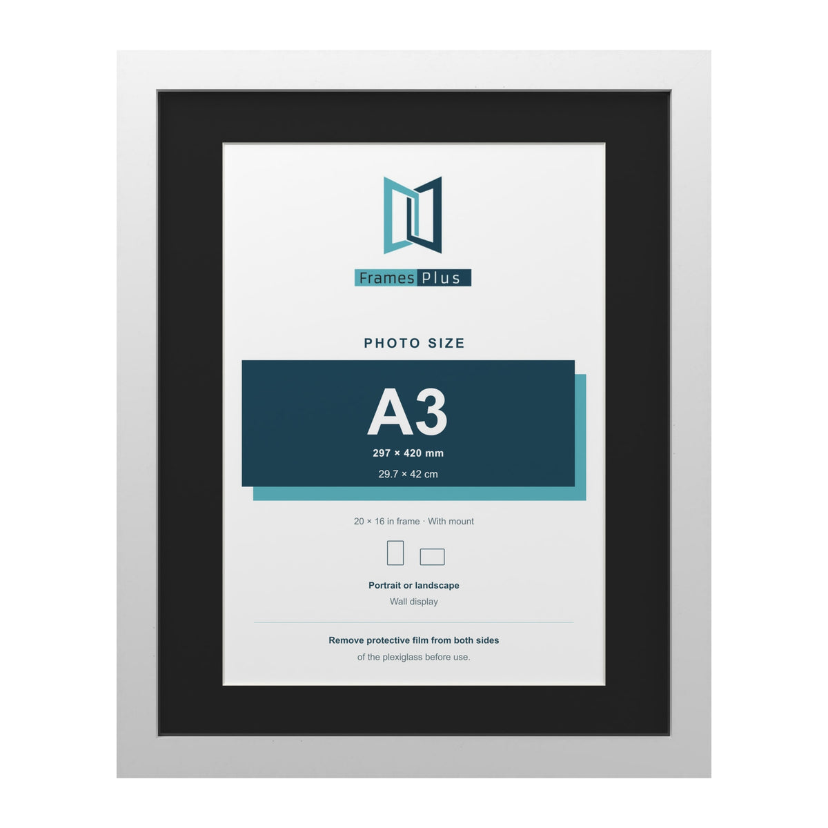 White 20 x 16 inch picture frame with a black mount for an A3 photo