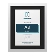 White 20 x 16 inch picture frame with a black mount for an A3 photo