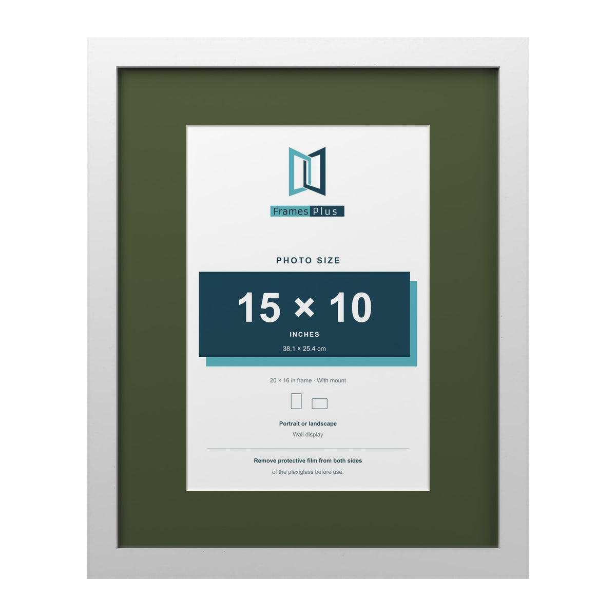 White 20 x 16 inch picture frame with a green mount for a 15 x 10 inch photo
