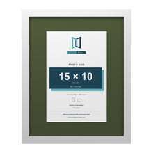 White 20 x 16 inch picture frame with a green mount for a 15 x 10 inch photo