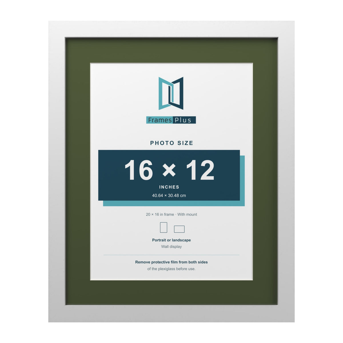 White 20 x 16 inch picture frame with a green mount for a 16 x 12 inch photo