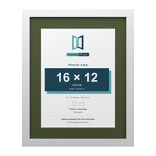 White 20 x 16 inch picture frame with a green mount for a 16 x 12 inch photo