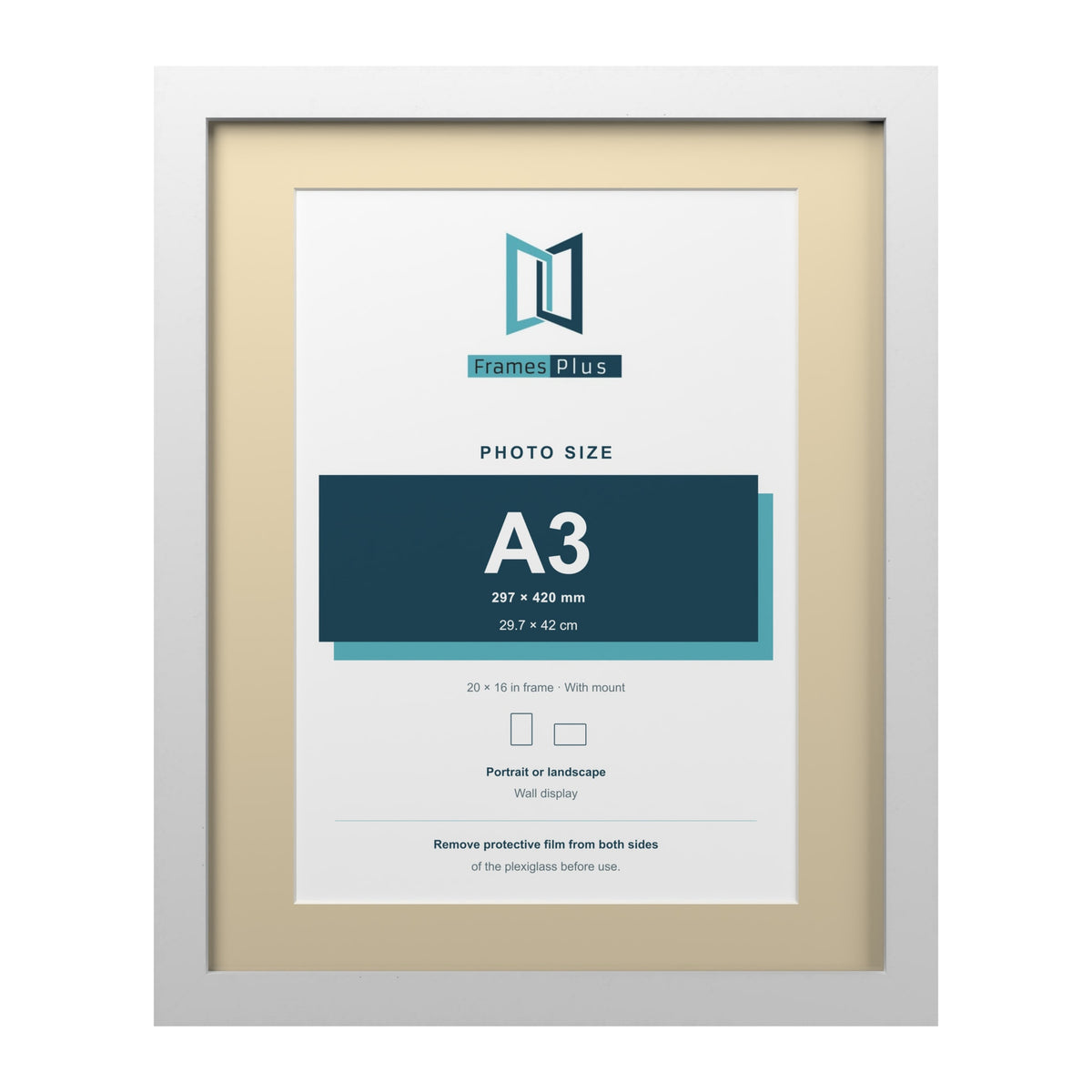 White 20 x 16 inch picture frame with an ivory mount for an A3 photo