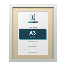White 20 x 16 inch picture frame with an ivory mount for an A3 photo