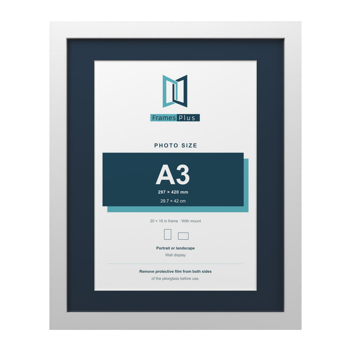 White 20 x 16 inch picture frame with a Pacific Blue mount for an A3 photo