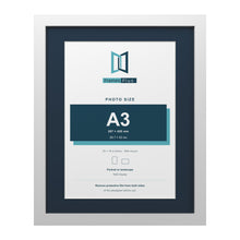 White 20 x 16 inch picture frame with a Pacific Blue mount for an A3 photo