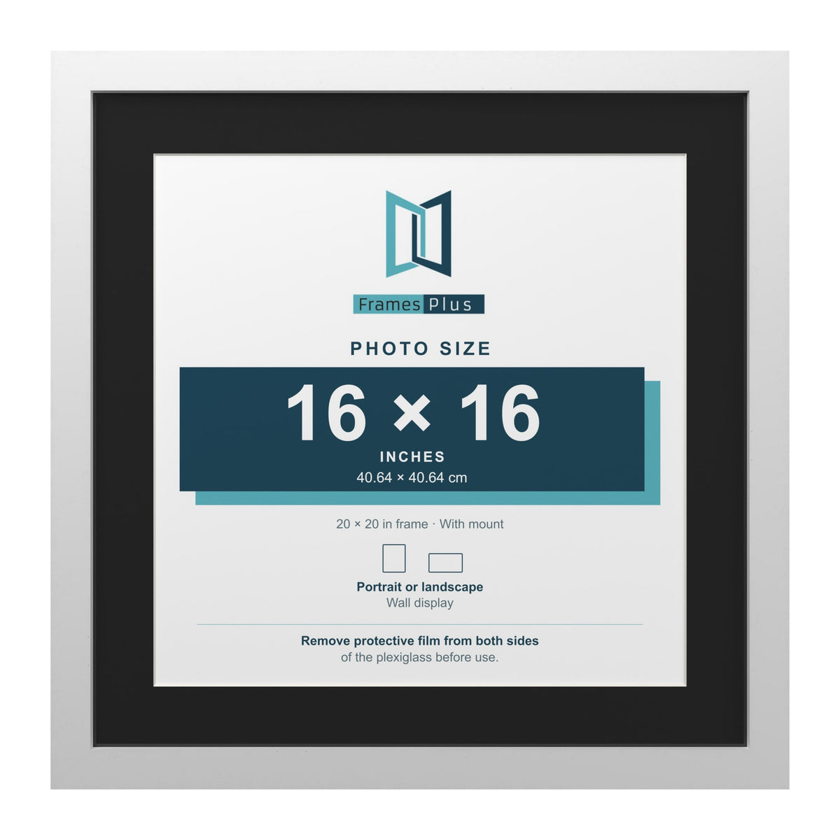 White 20 x 20 inch picture frame with a black mount for a 16 x 16 inch photo
