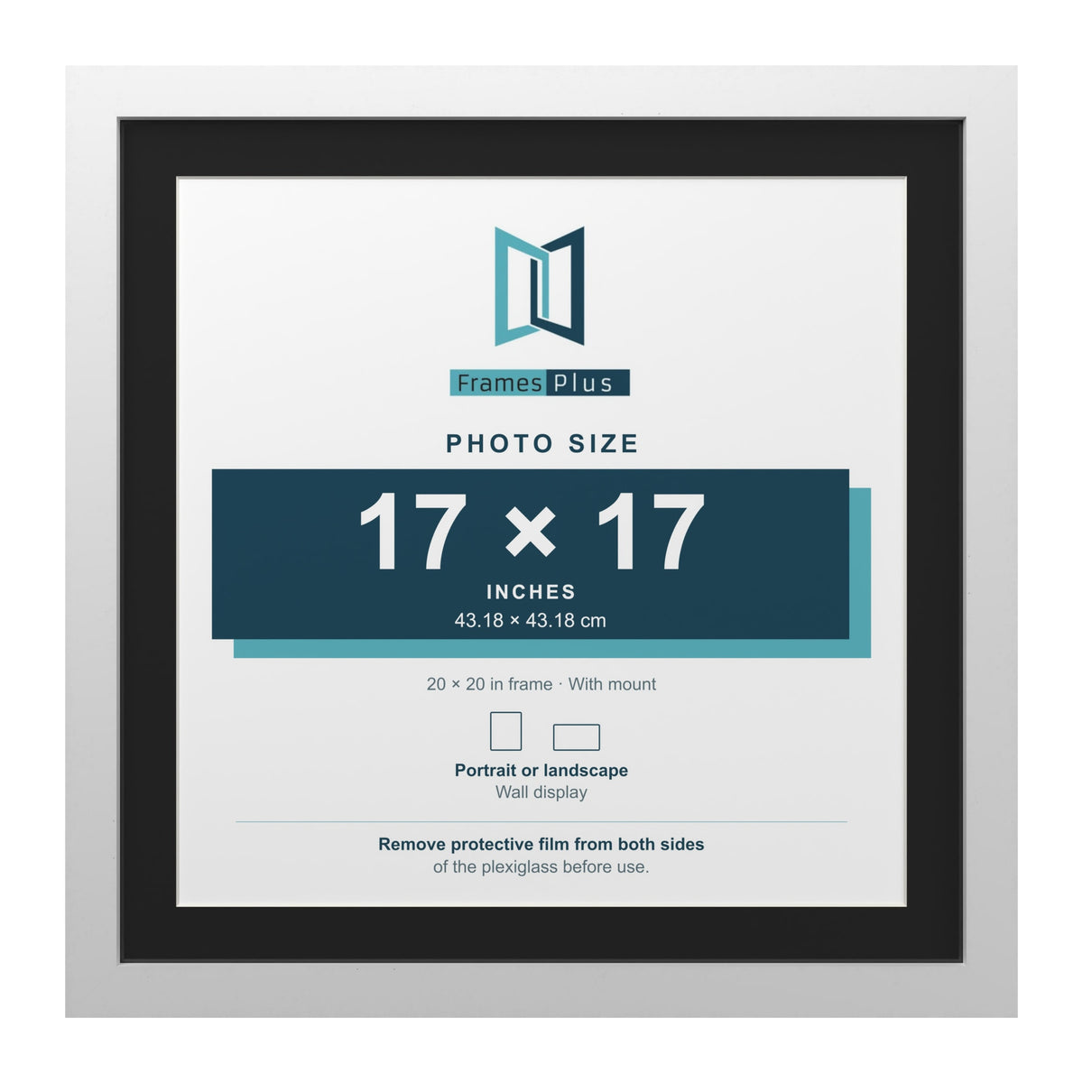White 20 x 20 inch picture frame with a black mount for a 17 x 17 inch photo