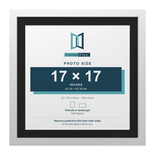 White 20 x 20 inch picture frame with a black mount for a 17 x 17 inch photo