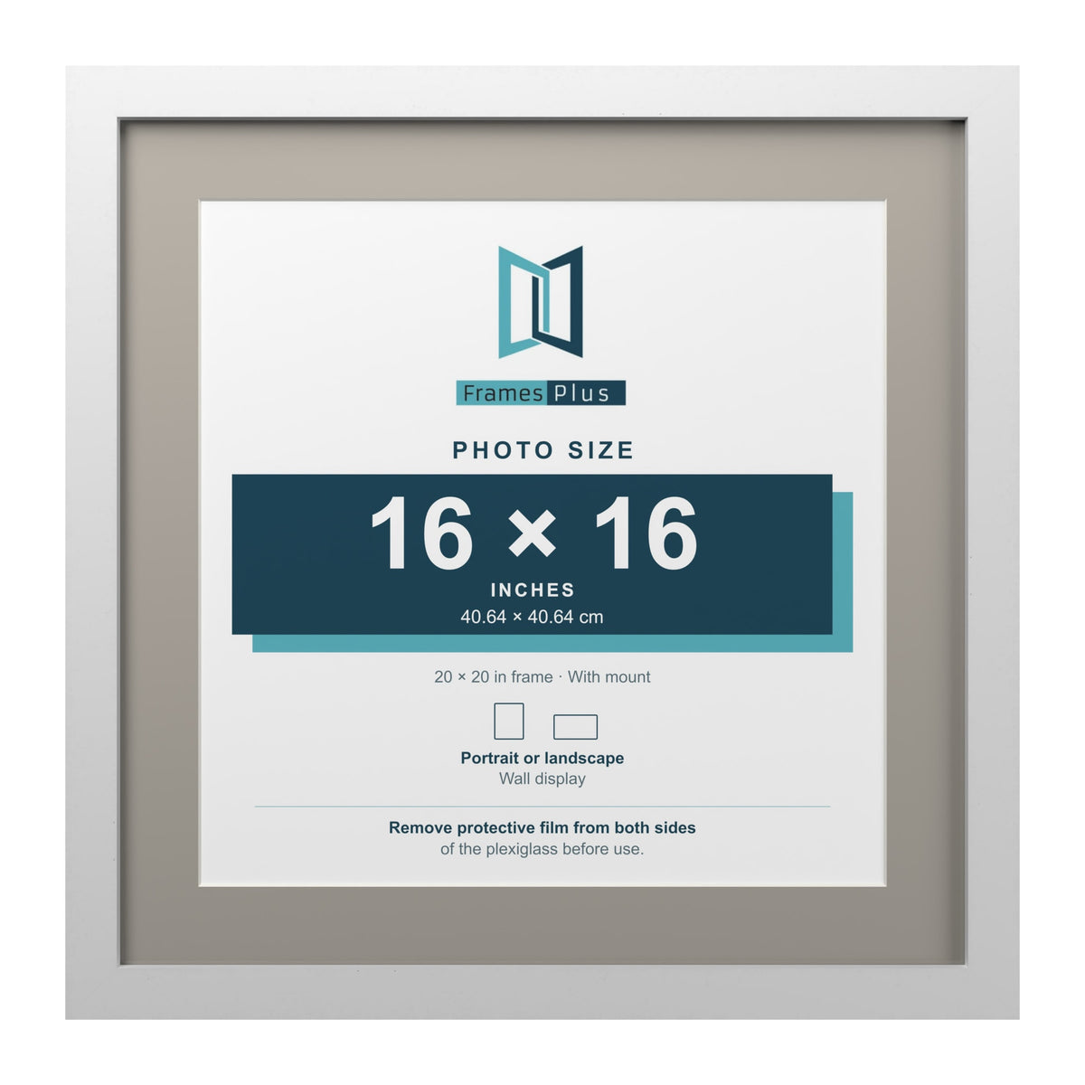 White 20 x 20 inch picture frame with a Dawn Grey mount for a 16 x 16 inch photo