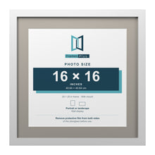 White 20 x 20 inch picture frame with a Dawn Grey mount for a 16 x 16 inch photo