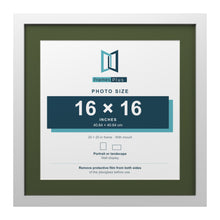 White 20 x 20 inch picture frame with a green mount for a 16 x 16 inch photo