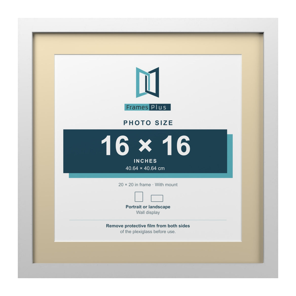White 20 x 20 inch picture frame with an ivory mount for a 16 x 16 inch photo