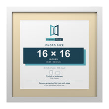 White 20 x 20 inch picture frame with an ivory mount for a 16 x 16 inch photo