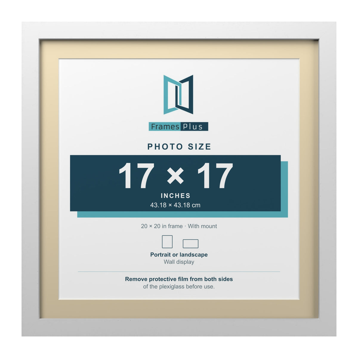 White 20 x 20 inch picture frame with an ivory mount for a 17 x 17 inch photo