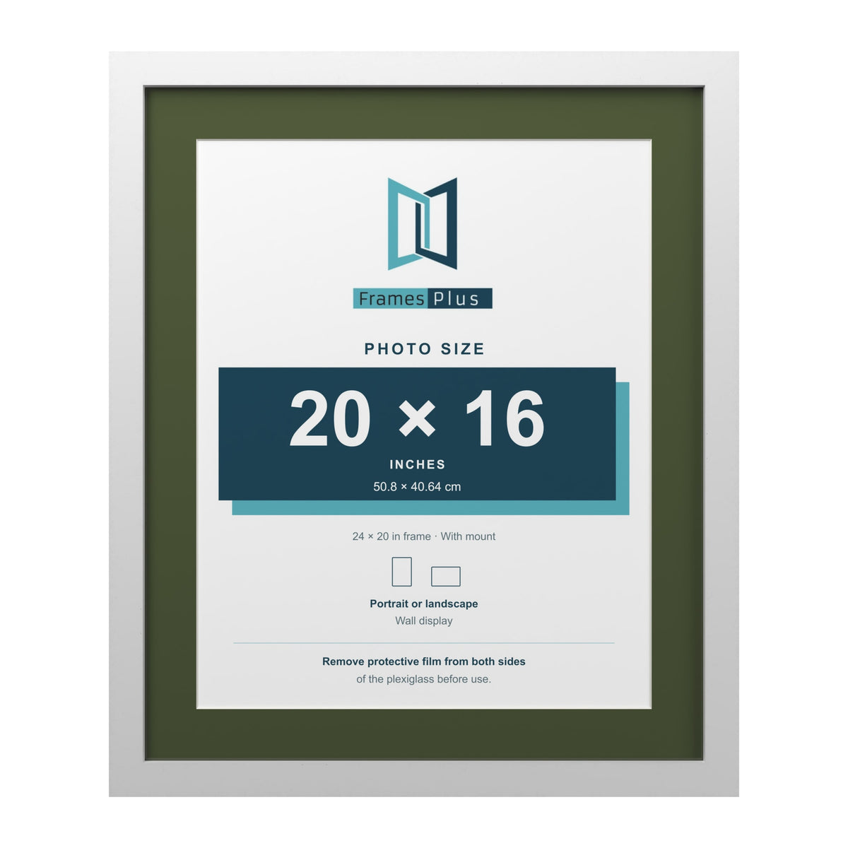 White 24 x 20 inch picture frame with a green mount for a 20 x 16 inch photo