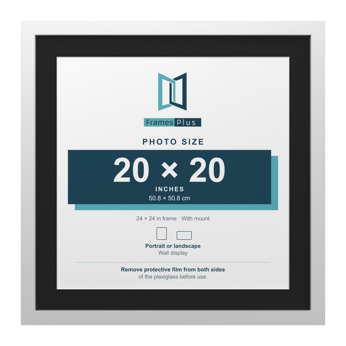 White 24 x 24 inch picture frame with a black mount for a 20 x 20 inch photo