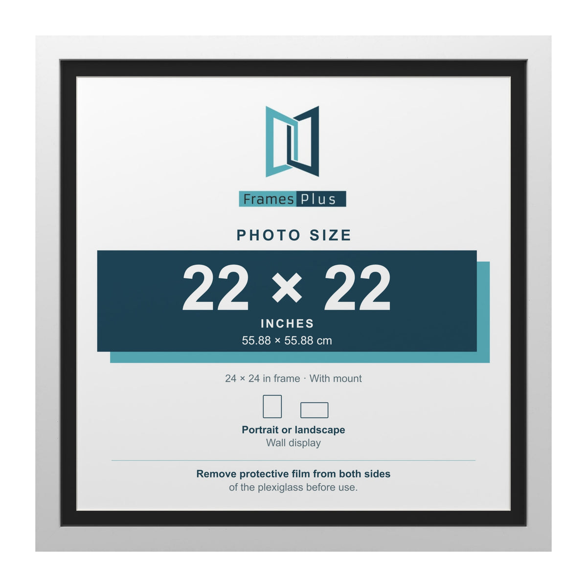 White 24 x 24 inch picture frame with a black mount for a 22 x 22 inch photo