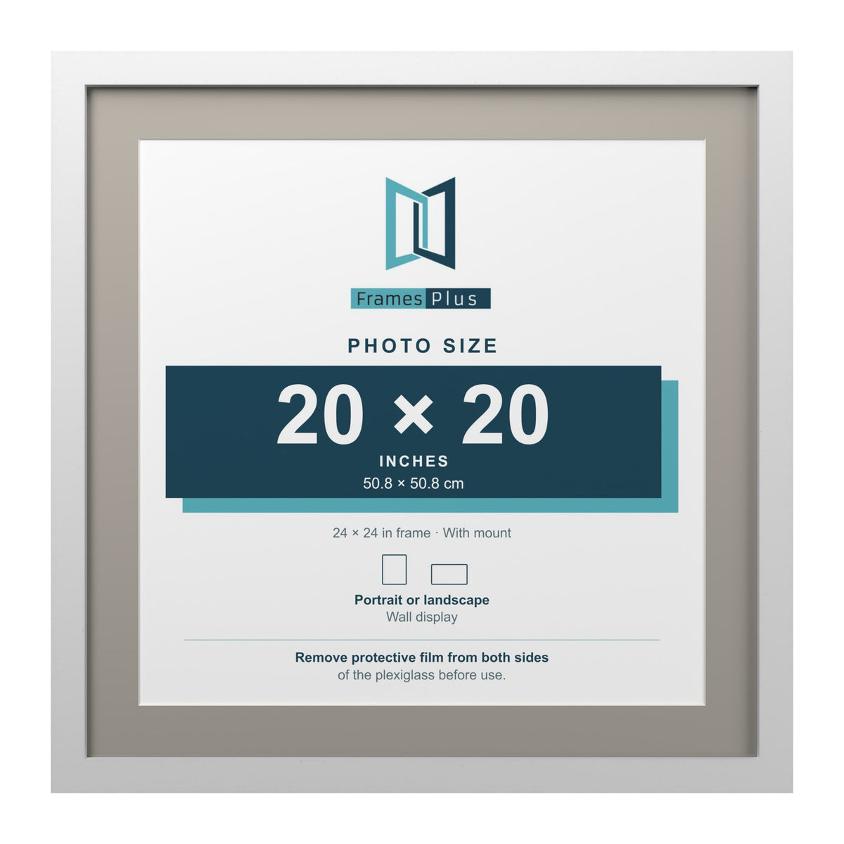 White 24 x 24 inch picture frame with a Dawn Grey mount for a 20 x 20 inch photo