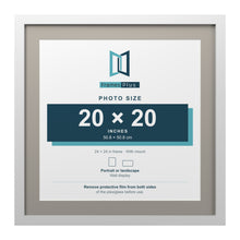 White 24 x 24 inch picture frame with a Dawn Grey mount for a 20 x 20 inch photo