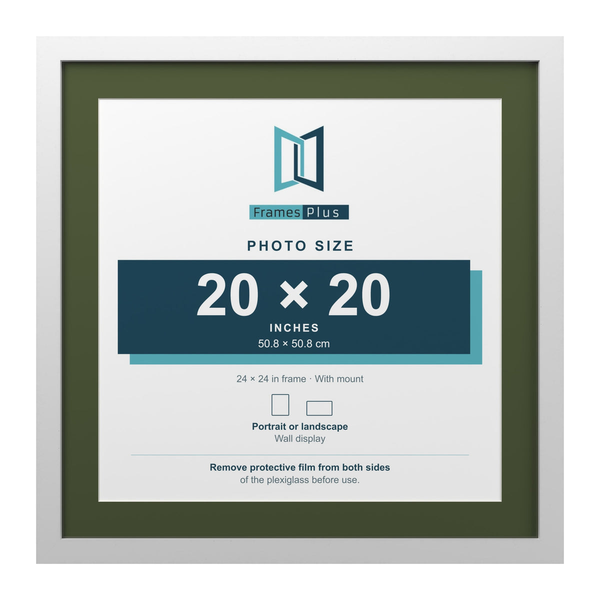 White 24 x 24 inch picture frame with a green mount for a 20 x 20 inch photo