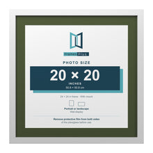 White 24 x 24 inch picture frame with a green mount for a 20 x 20 inch photo