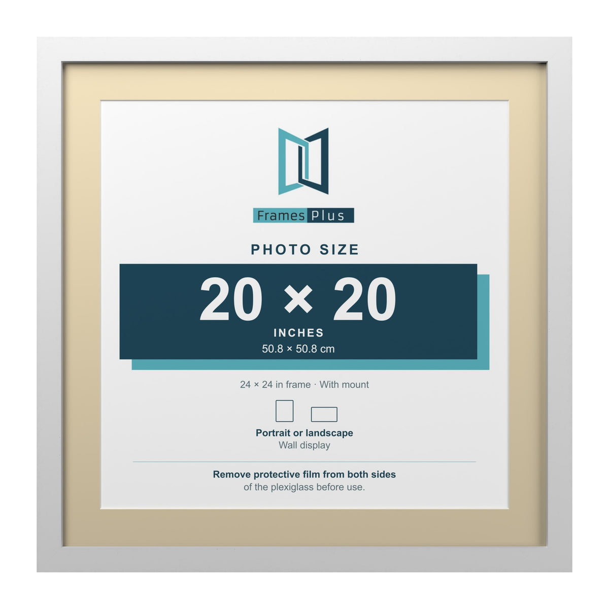 White 24 x 24 inch picture frame with an ivory mount for a 20 x 20 inch photo