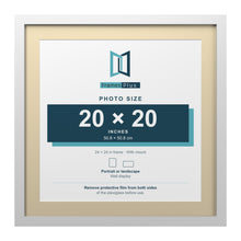White 24 x 24 inch picture frame with an ivory mount for a 20 x 20 inch photo