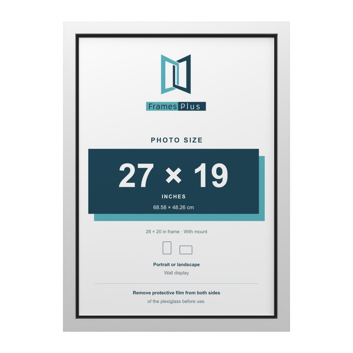 White 28 x 20 inch picture frame with a black mount for a 27 x 19 inch photo