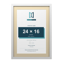 White 28 x 20 inch picture frame with an ivory mount for a 24 x 16 inch photo