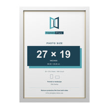White 28 x 20 inch picture frame with an ivory mount for a 27 x 19 inch photo