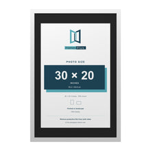 White 36 x 24 inch picture frame with a black mount for a 30 x 20 inch photo