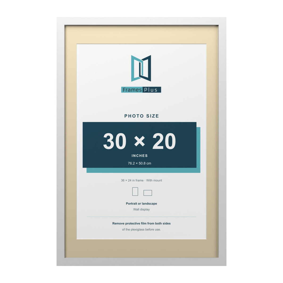 White 36 x 24 inch picture frame with an ivory mount for a 30 x 20 inch photo
