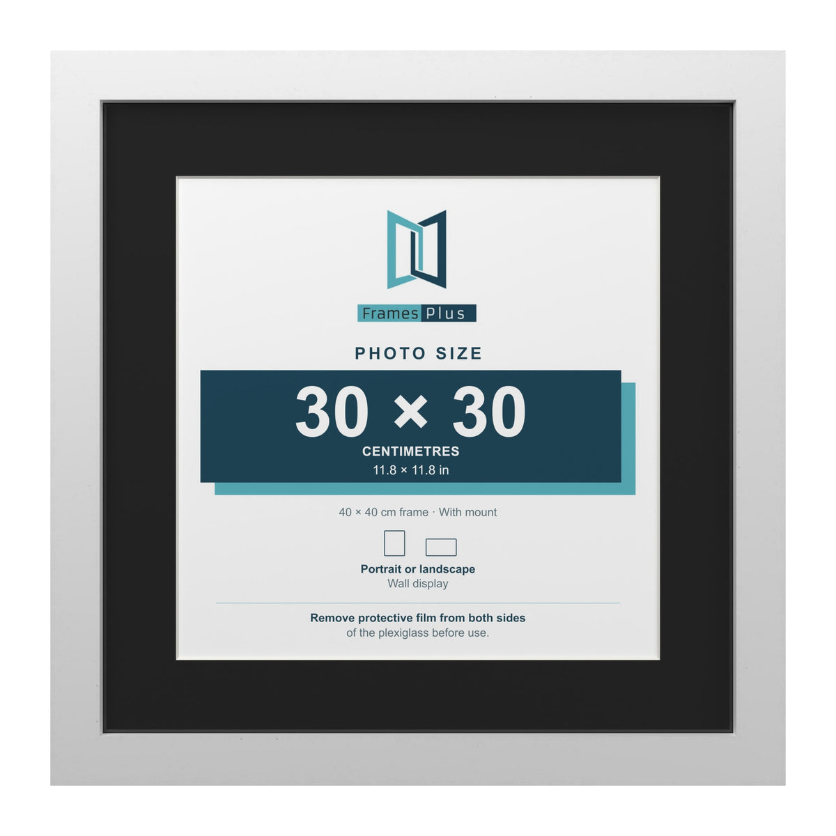 White 40 x 40 cm picture frame with a black mount for a 30 x 30 cm photo