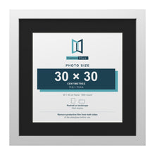 White 40 x 40 cm picture frame with a black mount for a 30 x 30 cm photo