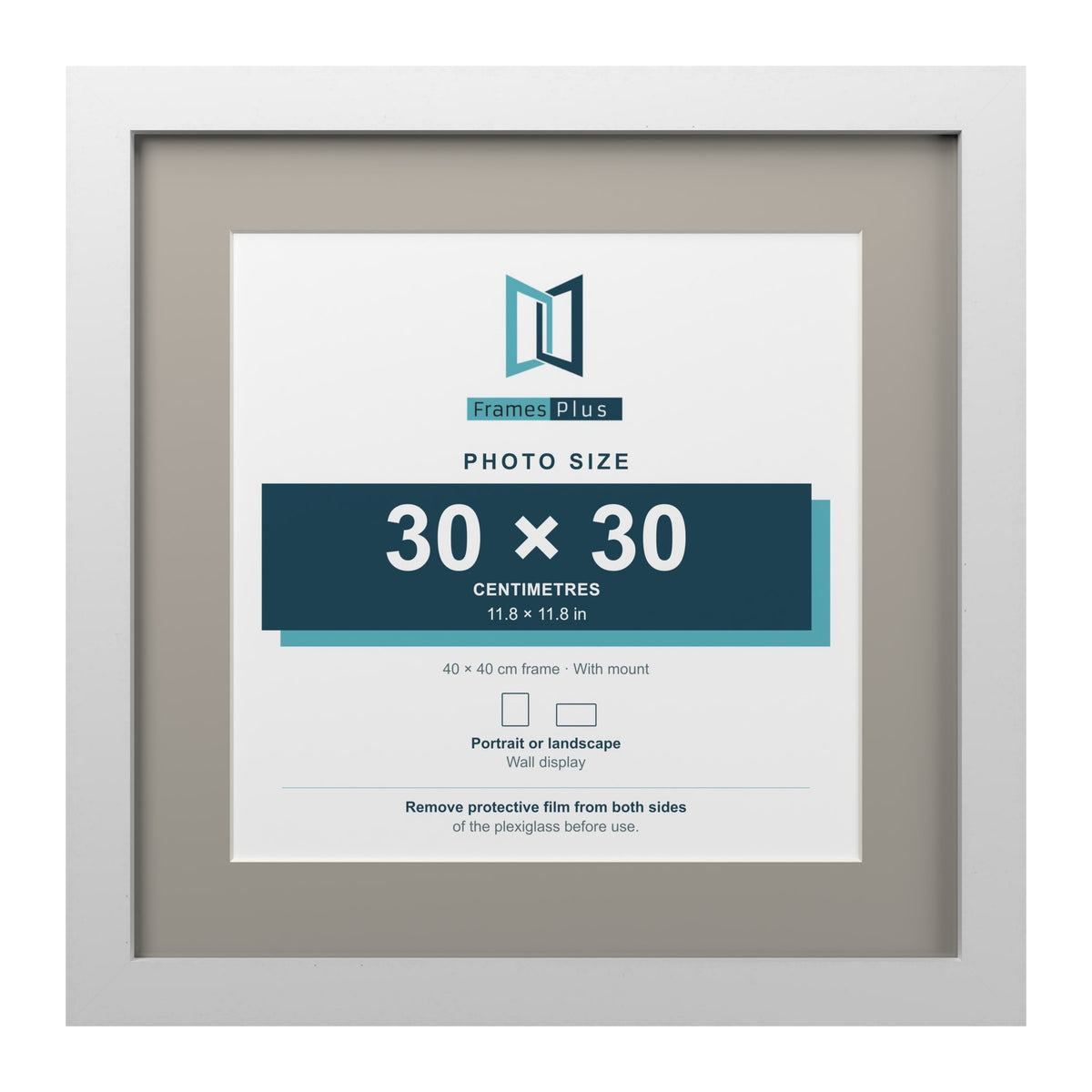 White 40 x 40 cm picture frame with a Dawn Grey mount for a 30 x 30 cm photo
