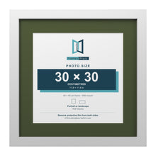 White 40 x 40 cm picture frame with a green mount for a 30 x 30 cm photo