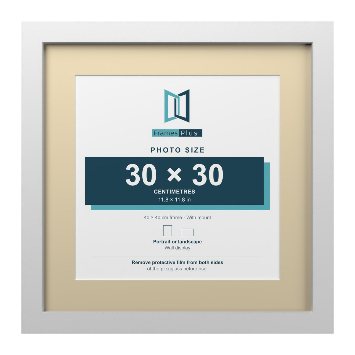 White 40 x 40 cm picture frame with an ivory mount for a 30 x 30 cm photo