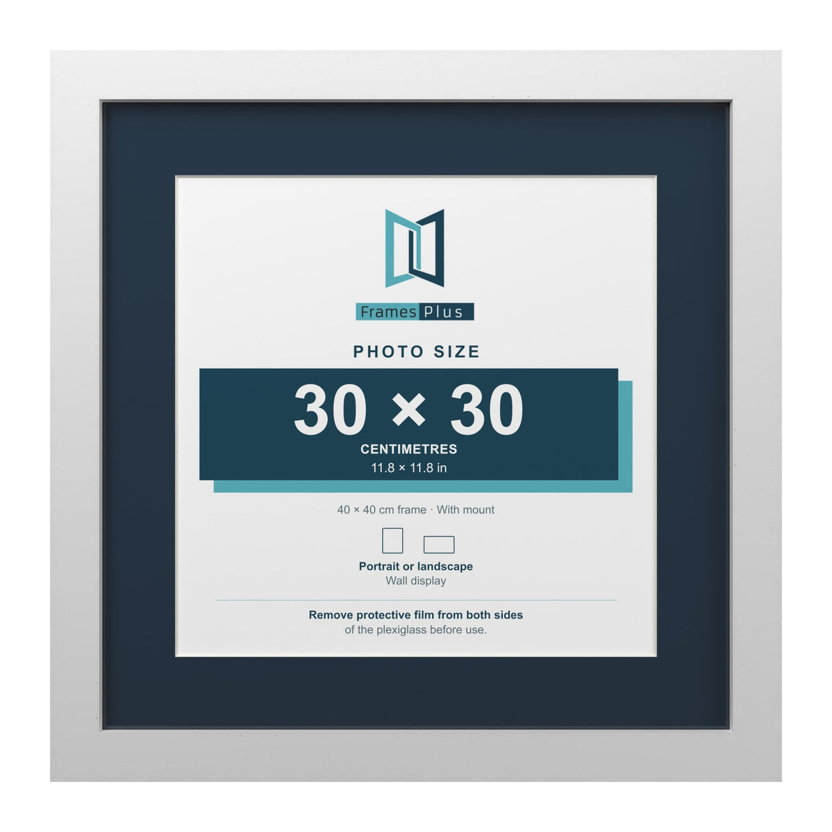 White 40 x 40 cm picture frame with a Pacific Blue mount for a 30 x 30 cm photo