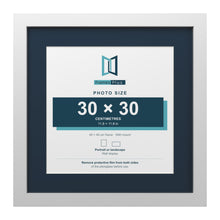 White 40 x 40 cm picture frame with a Pacific Blue mount for a 30 x 30 cm photo