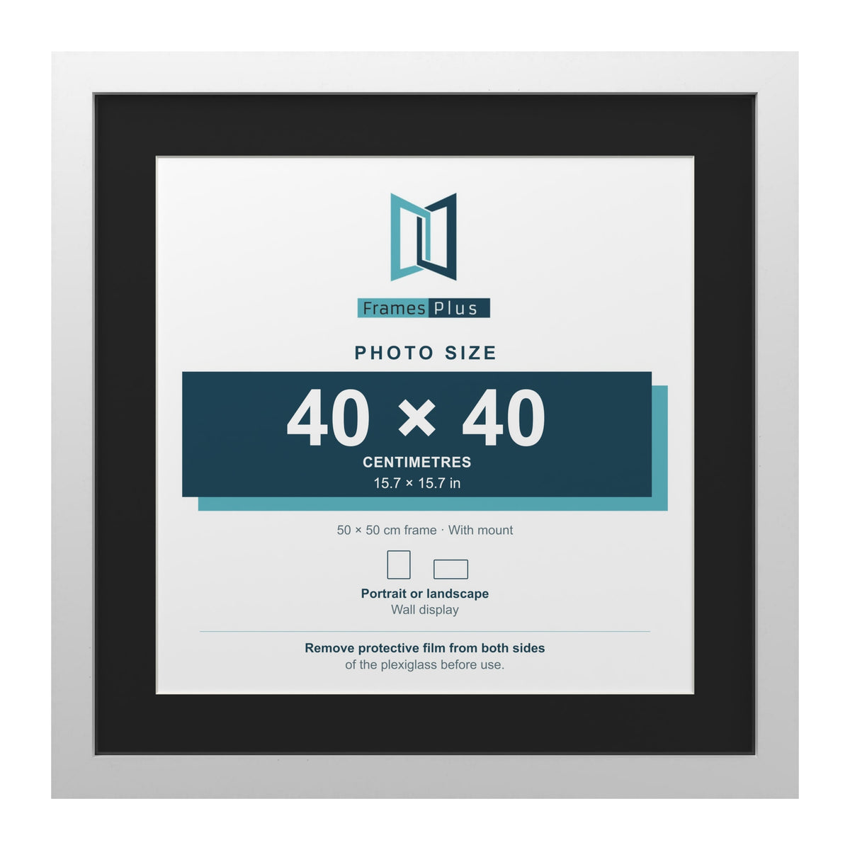 White 50 x 50 cm picture frame with a black mount for a 40 x 40 cm photo