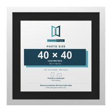White 50 x 50 cm picture frame with a black mount for a 40 x 40 cm photo