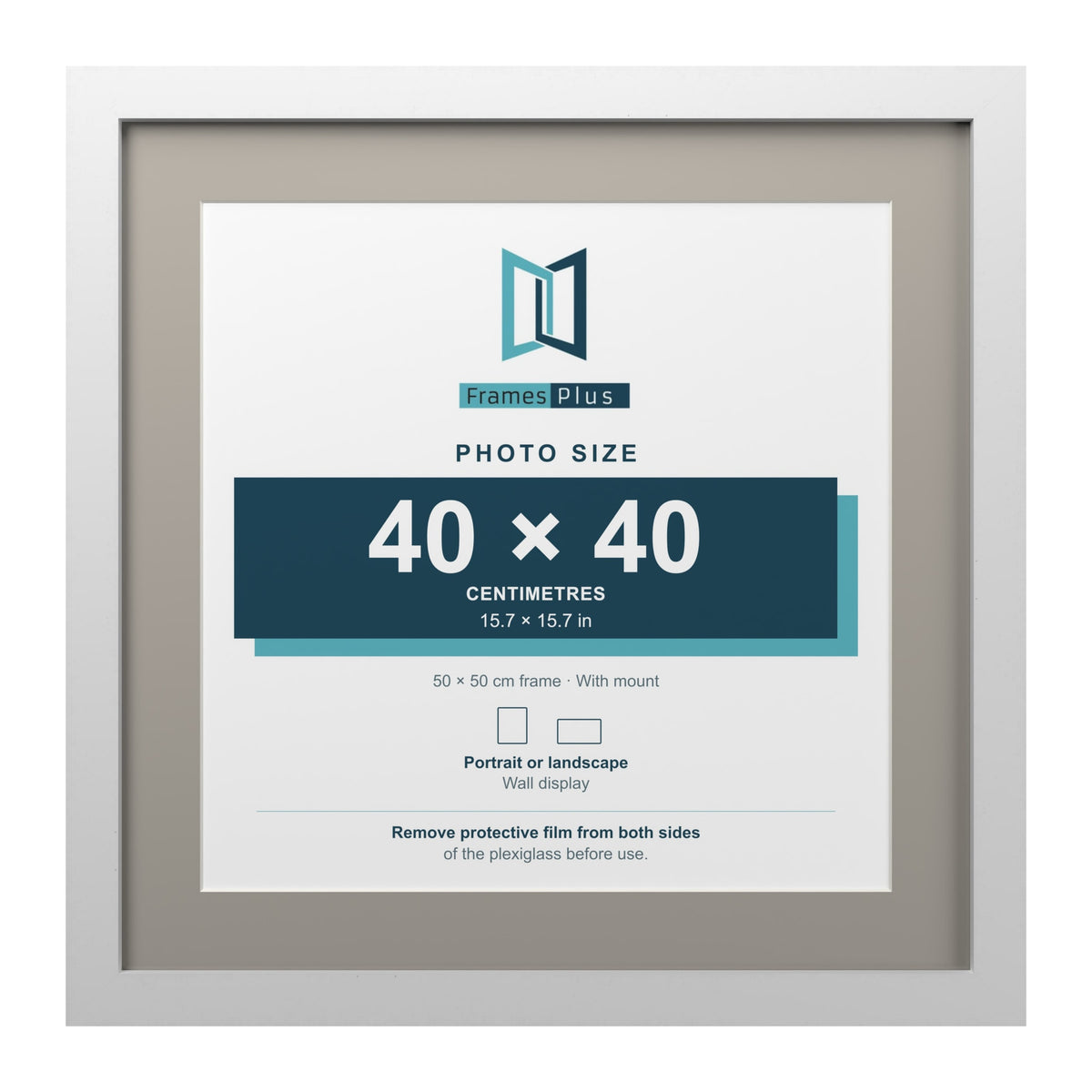 White 50 x 50 cm picture frame with a Dawn Grey mount for a 40 x 40 cm photo