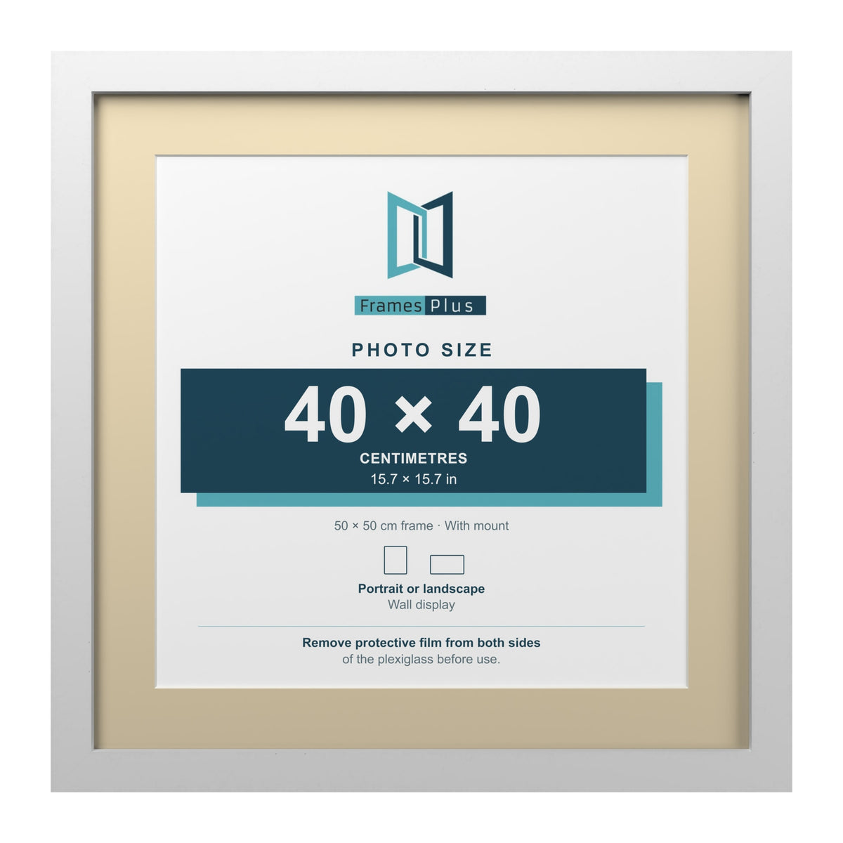 White 50 x 50 cm picture frame with an ivory mount for a 40 x 40 cm photo