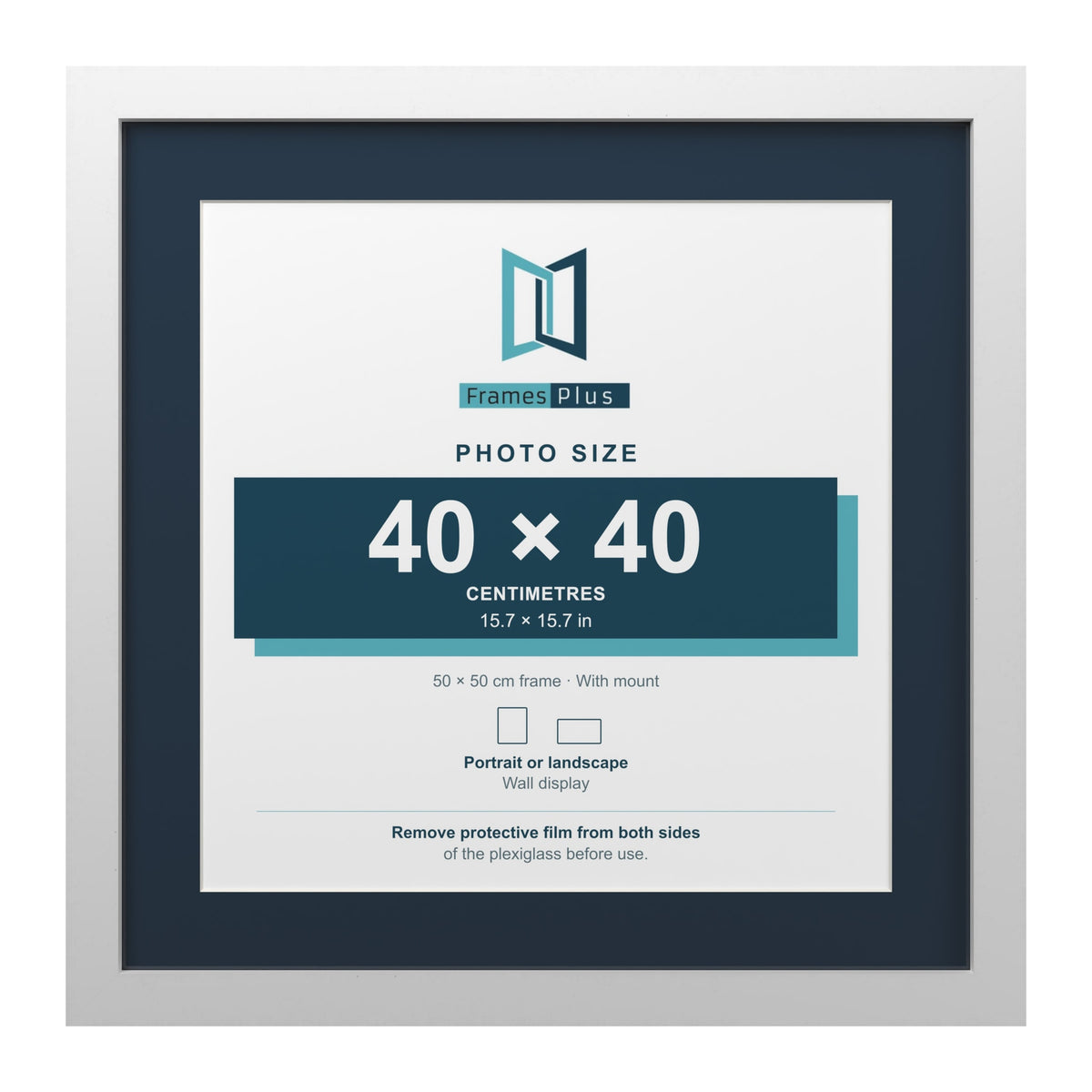 White 50 x 50 cm picture frame with a Pacific Blue mount for a 40 x 40 cm photo