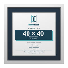 White 50 x 50 cm picture frame with a Pacific Blue mount for a 40 x 40 cm photo