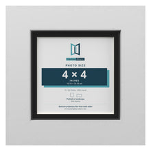 White 5 x 5 inch picture frame with a black mount for a 4 x 4 inch photo