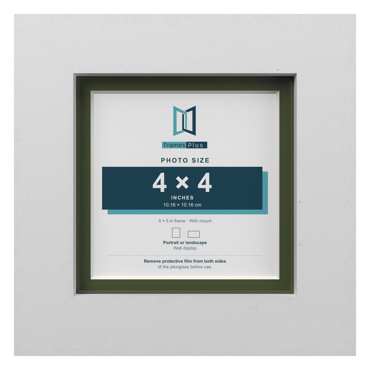 White 5 x 5 inch picture frame with a green mount for a 4 x 4 inch photo