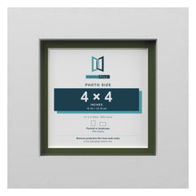 White 5 x 5 inch picture frame with a green mount for a 4 x 4 inch photo